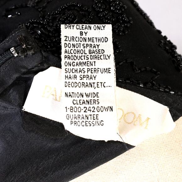 Parisian Room Dress Womens 12 Silk Black Beaded Lined Shoulder Pads LBD Vintage - Picture 8 of 9